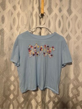 AC/DC Light Blue Tee with Floral Logo